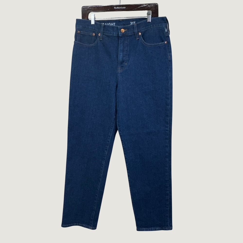 J.Crew Classic Straight Jeans Womens Size 31 Blue Dark Wash Tall Stretch Denim